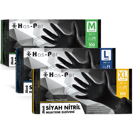 Haspet Siyah Nitril Muayene Eldiveni - Pudrasız